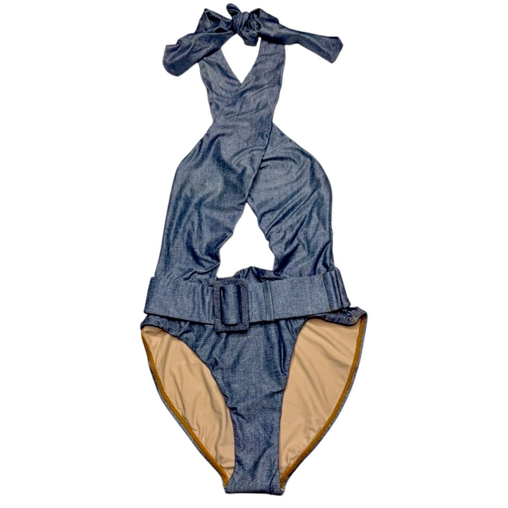 PQ Swim Belted Alex One Piece Swimsuit Blue Small Vacation Resort